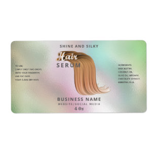 Modern holographic elegant hair serum label