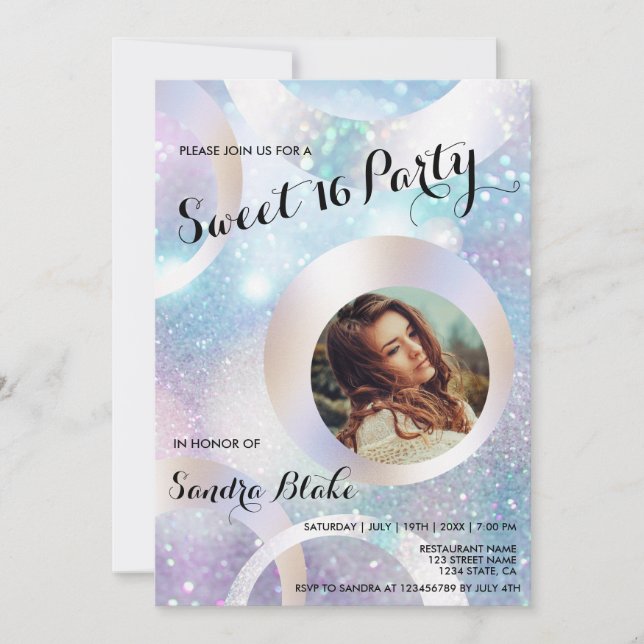 Modern Holographic Foil Add Your Photo Holograph Invitation (Front)