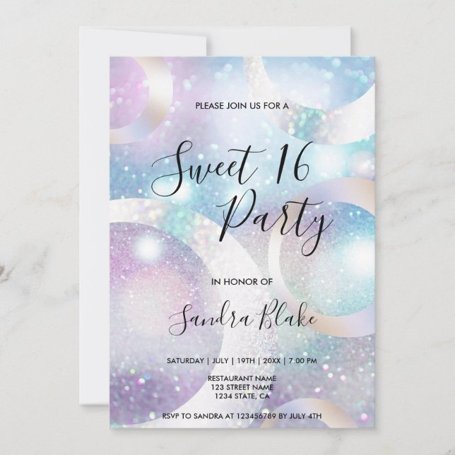 Modern Holographic Foil Circles Holograph Invitation (Front)