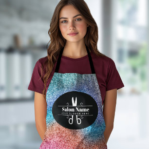 Modern Holographic Glitter Hairstylist Logo Apron