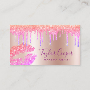 Modern holographic glitter lips makeup artist business card