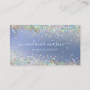 Modern Holographic Glitter Makeup Artist Blue Business Card