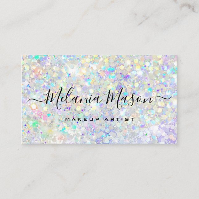 Modern Holographic Glitter Makeup Artist Pastel Business Card (Front)
