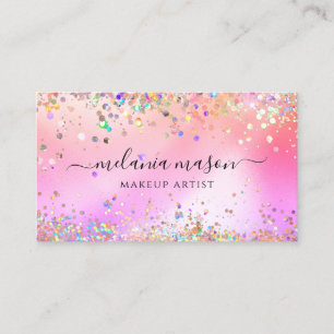 Modern Holographic Glitter Makeup Artist Pink Business Card