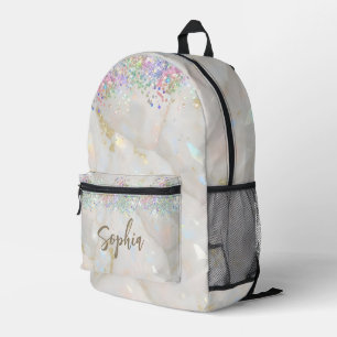 Modern Holographic Glitter Opal Gemstone Marble Printed Backpack