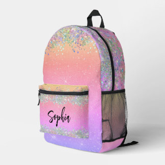 Modern Holographic Glitter Rainbow Girly Printed Backpack