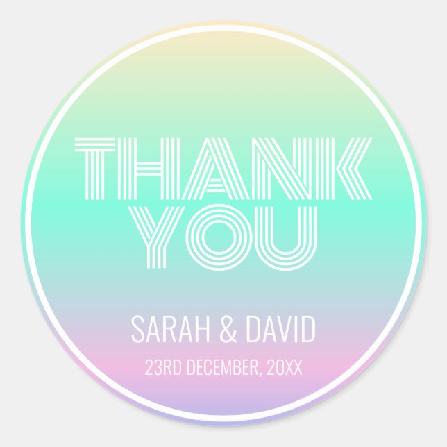 Modern Holographic Gradient Neon Wedding Classic Round Sticker (Front)