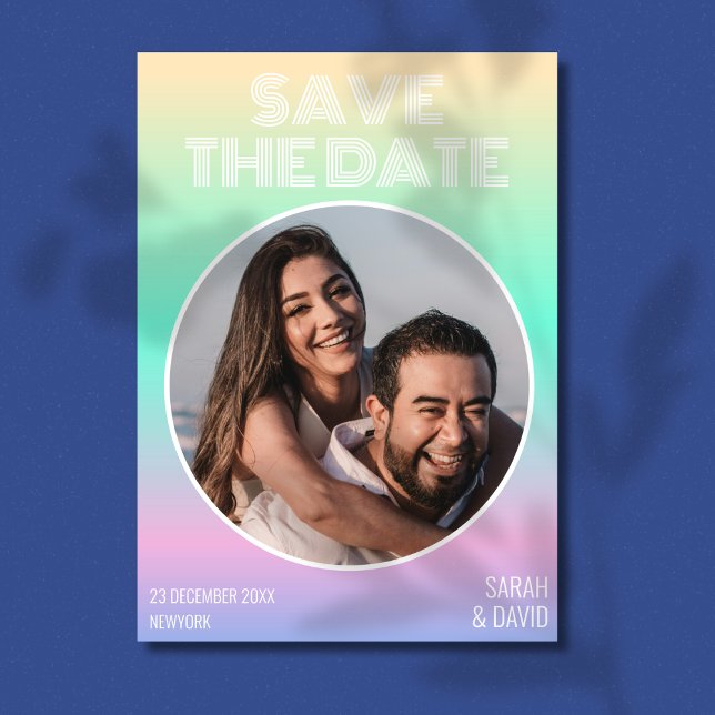 Modern Holographic Gradient Photo Wedding  Save The Date (Creator Uploaded)