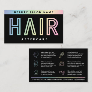 Modern Holographic Hair Extensions After Care Card