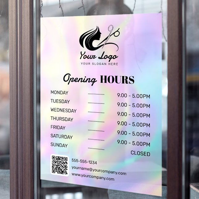 Modern Holographic Hair Salon Logo Opening Hours (Creator Uploaded)