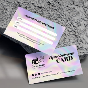 Modern Holographic Hair Salon Logo & Social Media Appointment Card