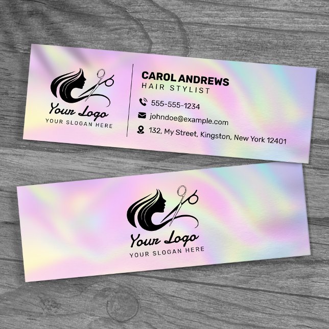 Modern Holographic Hairdresser Logo Mini Business Card (Creator Uploaded)