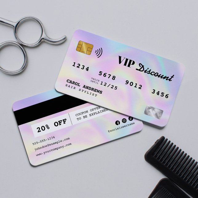 Modern Holographic Hairstylist Credit Card VIP (Creator Uploaded)