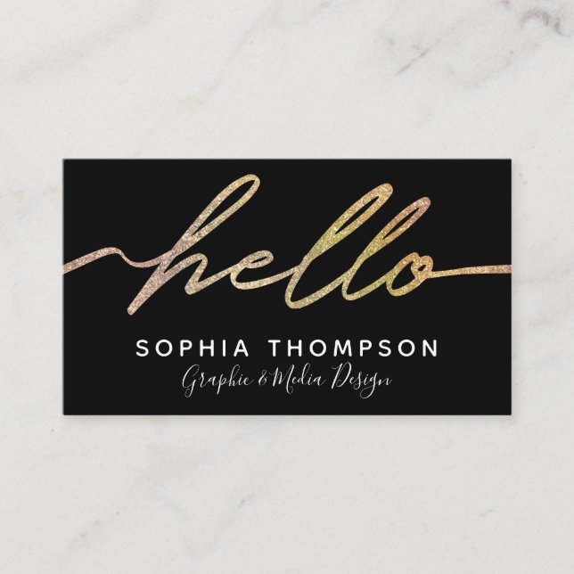 Modern Holographic Hello Script - Business Card (Front)