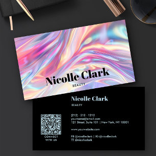 Modern Holographic Iridescent QR Code Business Card