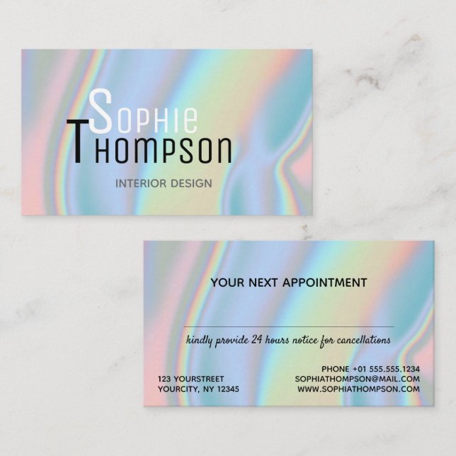 Modern Holographic Liquid Marble Appointment Card (Front/Back)