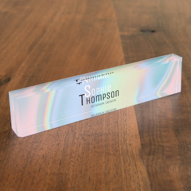 Modern Holographic Liquid Marble Nameplate (Side)