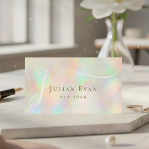 Modern Holographic Luxe Script Aura Business Card