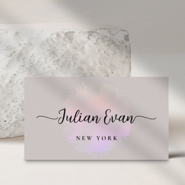 Modern Holographic Luxe Script Beige Business Card (Creator Uploaded)