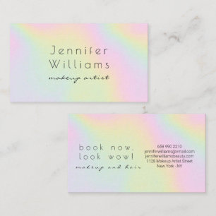 Modern holographic makeup artist pastel rainbow business card