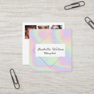 Modern Holographic Makeup Artist Pastel Square Business Card