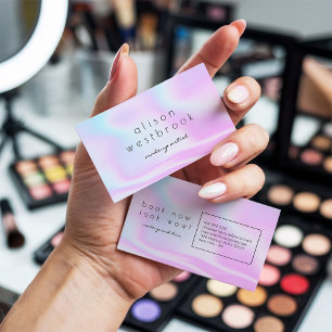 Modern holographic makeup artist pink rainbow business card