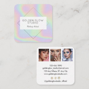 Modern Holographic Makeup Artist Rainbow Pastel Square Business Card