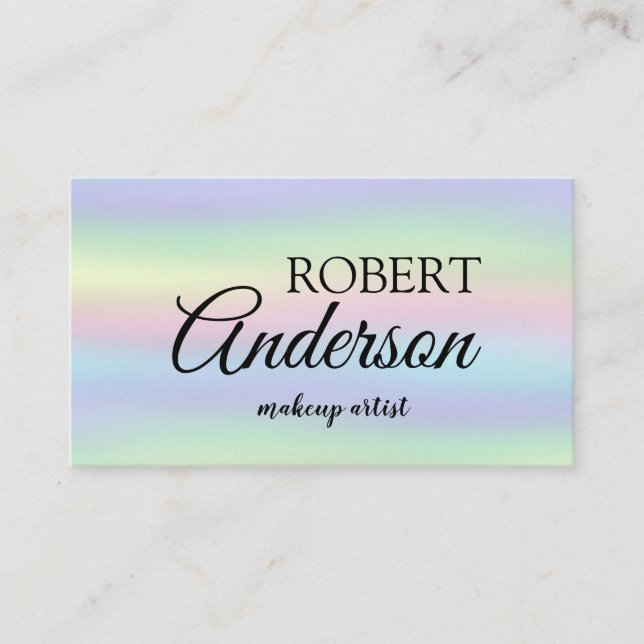 Modern holographic makeup artist unicorn rainbow business card (Front)