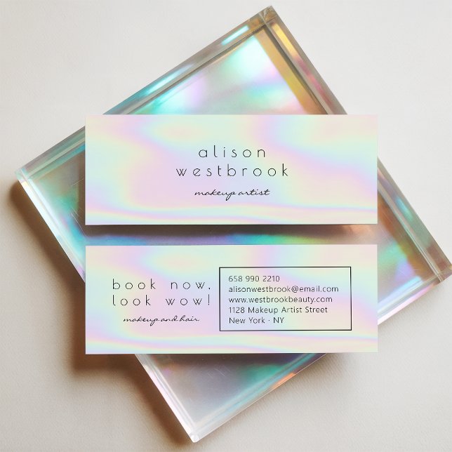 Modern holographic makeup artist unicorn rainbow mini business card (Modern holographic makeup artist unicorn rainbow)