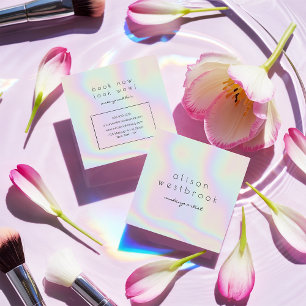 Modern holographic makeup artist unicorn rainbow square business card