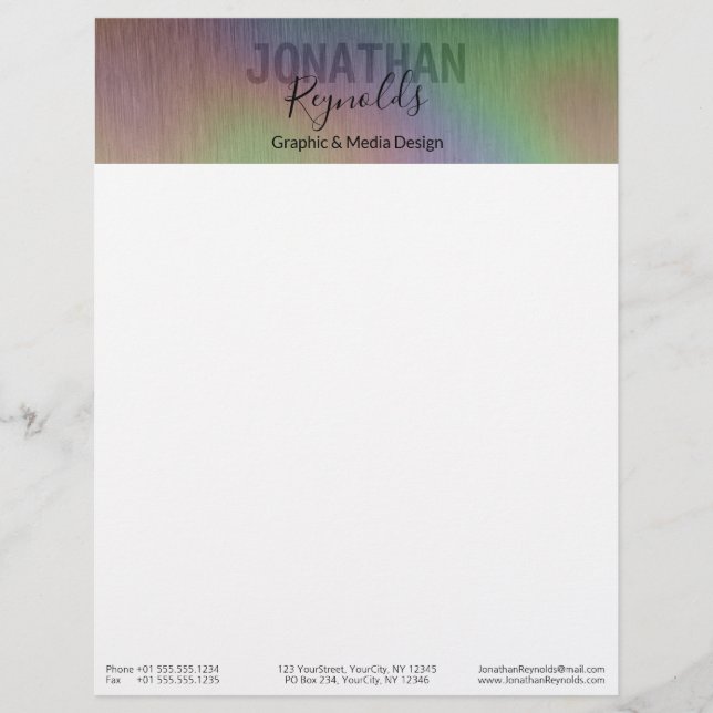 Modern Holographic Metal Name Monogram Letterhead (Front)
