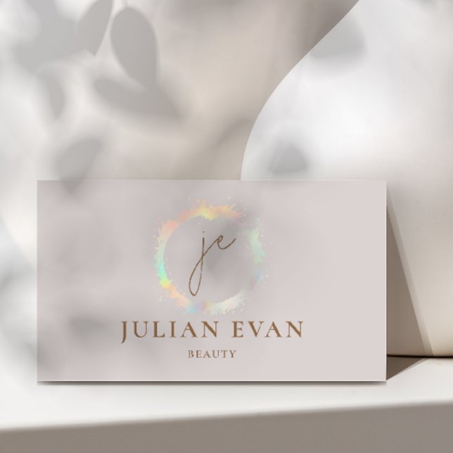 Modern Holographic Monogram Beige Business Card (Creator Uploaded)