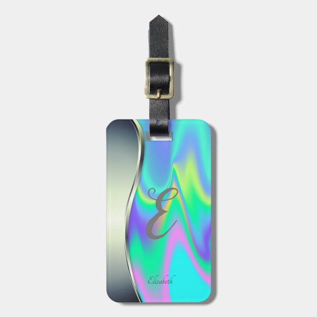 Modern Holographic, Monogram Luggage Tag (Front Vertical)