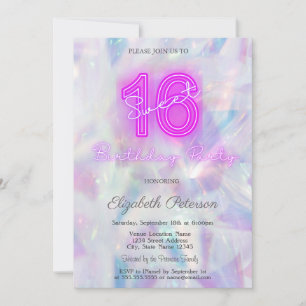 Modern Holographic Neon Sweet 16 Invitation