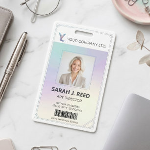 Modern Holographic Pastel Corporate Employee ID Badge