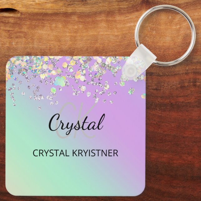 Modern Holographic Pastel Glitter  Key Ring (Back)