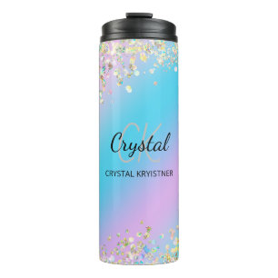 Modern Holographic Pastel Glitter Thermal Tumbler