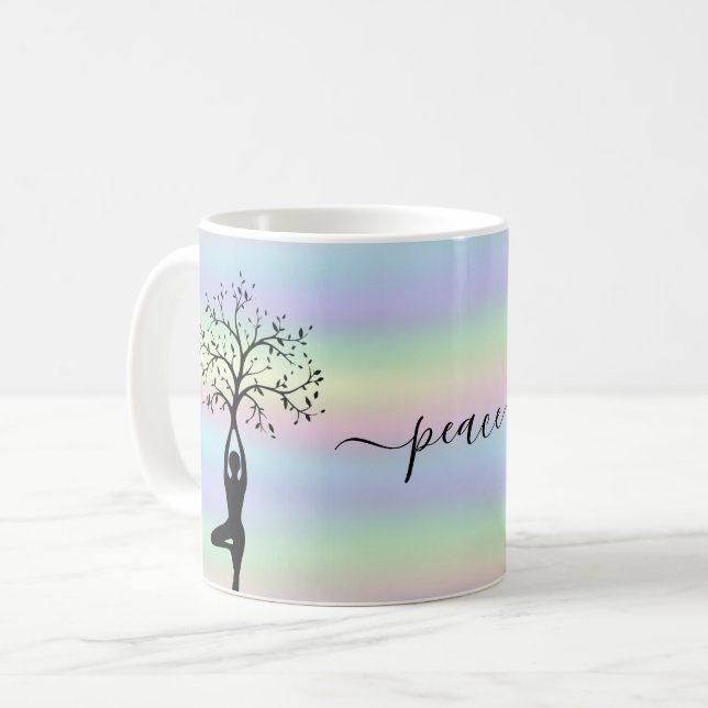 Modern Holographic, Peace Yoga Coffee Mug (Front Left)