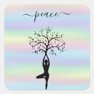 Modern Holographic, Peace Yoga Square Sticker
