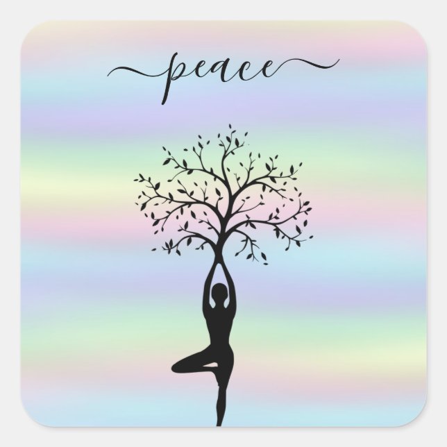 Modern Holographic, Peace Yoga Square Sticker (Front)