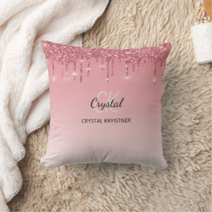Modern Holographic Pink Dripping Glitter  Cushion