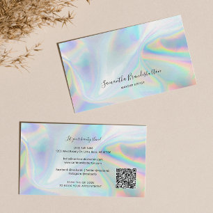 Modern Holographic QR Code Beautician Business Card