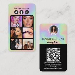 Modern Holographic QR code social media  Business Card