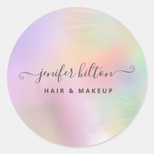 Modern holographic rainbow abstract signature classic round sticker
