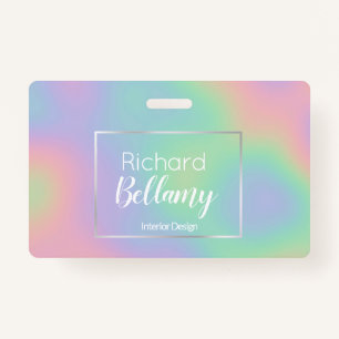 Modern Holographic Rainbow Effect Metal Frame ID Badge