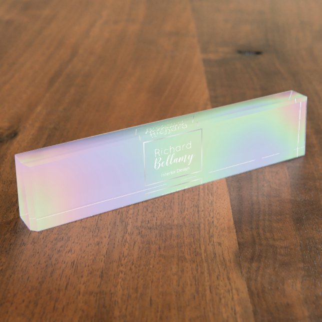 Modern Holographic Rainbow Effect Metal Frame Nameplate (Side)