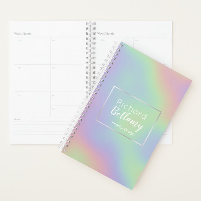 Modern Holographic Rainbow Effect Metal Frame Planner (Display)