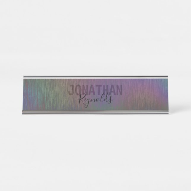 Modern Holographic Rainbow Metal - Desk Name Plate (Front)