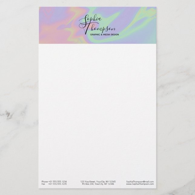Modern Holographic Rainbow Pastel Stationery (Front)