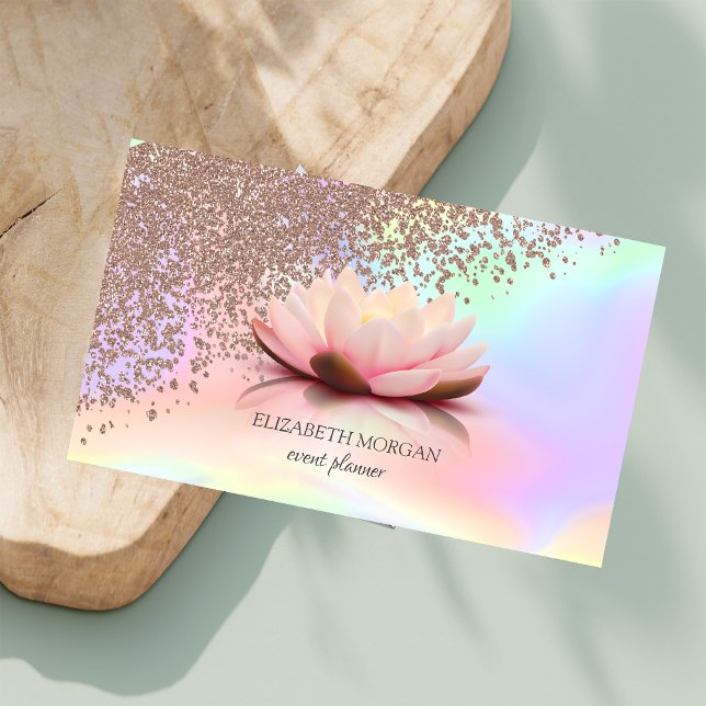 Modern Holographic Rose Gold Diamonds Lotus  Business Card (Creator Uploaded)